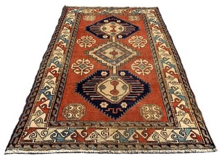 Amazing Hand Knotted Vintage Turkish Kazak Wool Area Rug 5.0 x 3.5 Ft