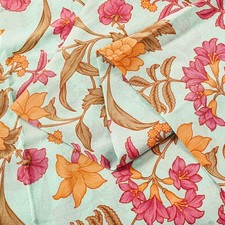 Sanskriti Vintage Ivory Sari Soft Pure Crepe Silk Floral Print Saree 5.5Yd Craft