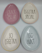 4 Rae Dunn Easter Egg Shaped Ceramic Candy Dish Plates Decor by Magneta 8" X 6"