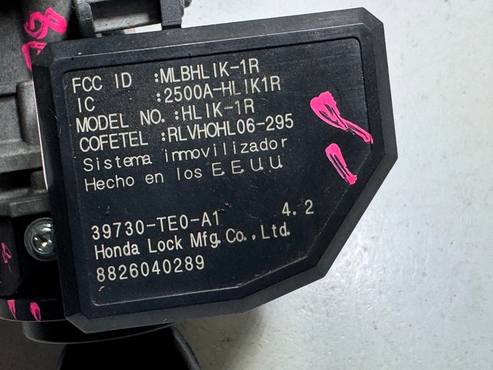 Interruptor de encendido Honda Accord 2008-2012 bloqueo con llave e inmovilizador OEM 39730-TE0-A1 Foto 3 de 4