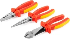 Titan 3-Piece VDE Insulated Pliers Set, Includes Combination, Long Nose, and... 