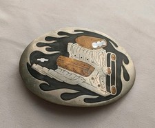 Fancy Art Chevy Chevrolet Engine 4.25" Copper Enamel Belt Buckle Vintage Custom