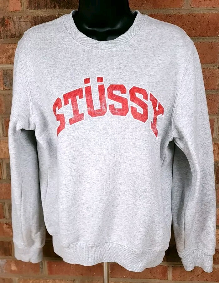 Sudadera Pullover Stussy Gris Cuello Redondo Adulto Talla Pequeña