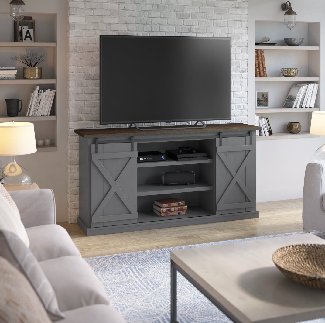 Twin Star Home Dark Gray Terryville Barn Door 60 Inch TV Sta