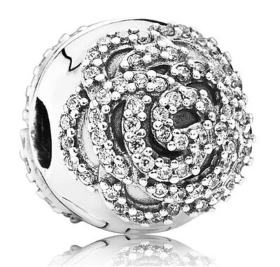 Retired Pandora Shimmering Rose Safety Clip Stopper Charm GUC