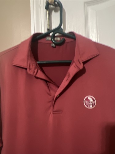 Sneds Tour Peter Millar Summer Comfort Golf Polo Shirt Mens Medium Burgundy - Picture 2 of 3