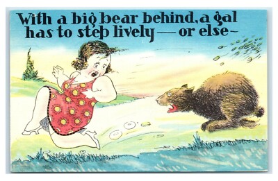 Postcard With a Big Bear Behind, a Gal has to Step comic C389