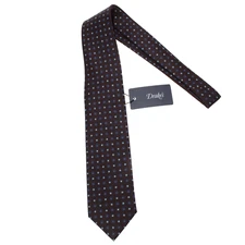 Drake's NWT Neck Tie in Brown with Blue & White Mini Floral Pattern 100% Silk