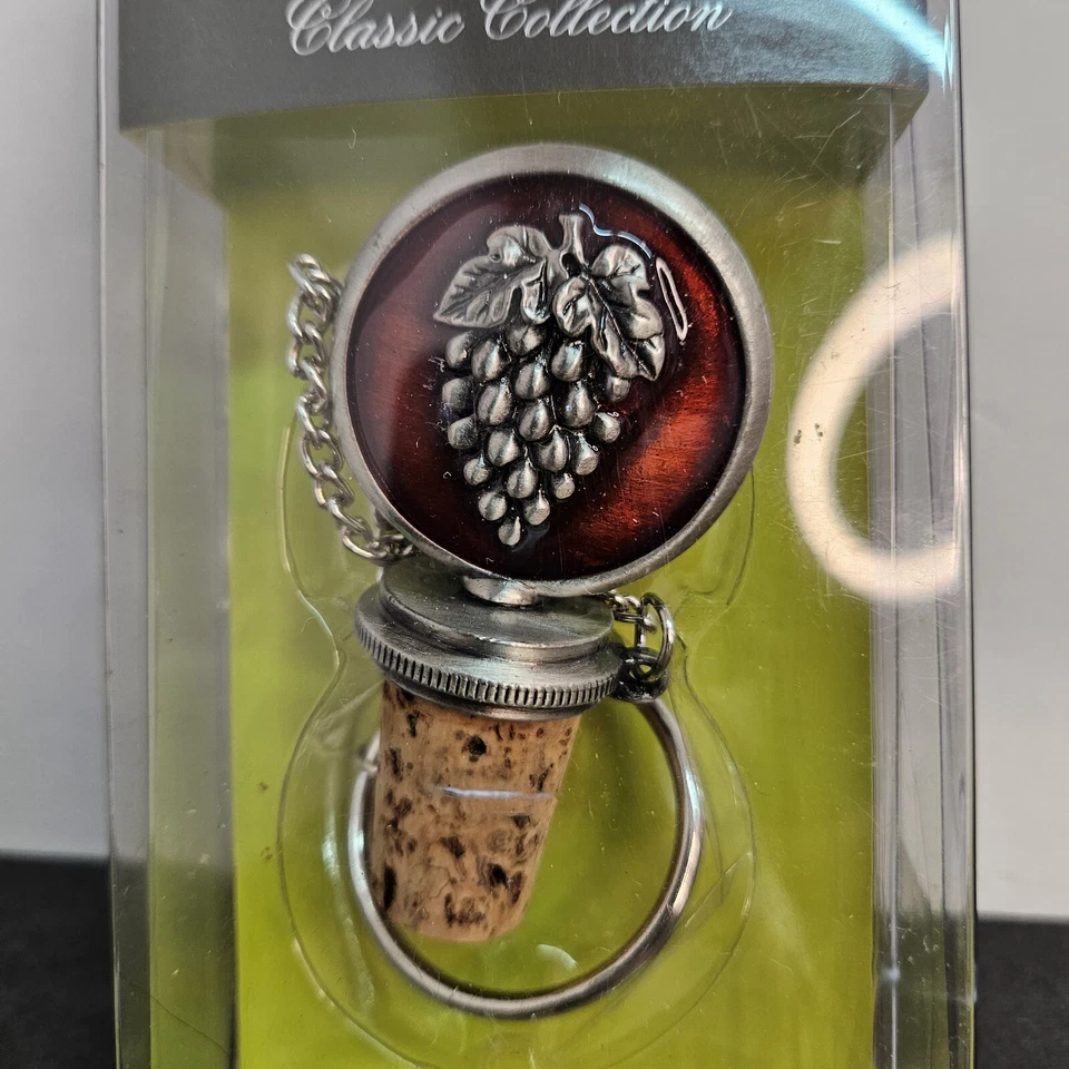 True Fabrication Pewter Bottle Stopper with Grapes on a background of Red - Image 2 of 4