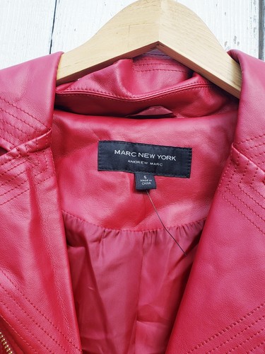 Marc New York Crimson Red Faux Leather Moto Jacket Women Sz S NEW - Picture 4 of 7