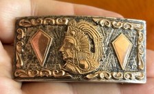 Rare Vintage Mexican Sterling Silver and gold Mayan Warrior Aztec Belt Buckle