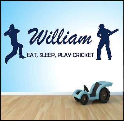 cricket wall art personalised with your name sticker decal boys room ...