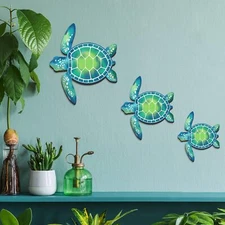 Bucherry 3 Sizes Wooden Sea Turtle Wall Decor Art Blue Green 