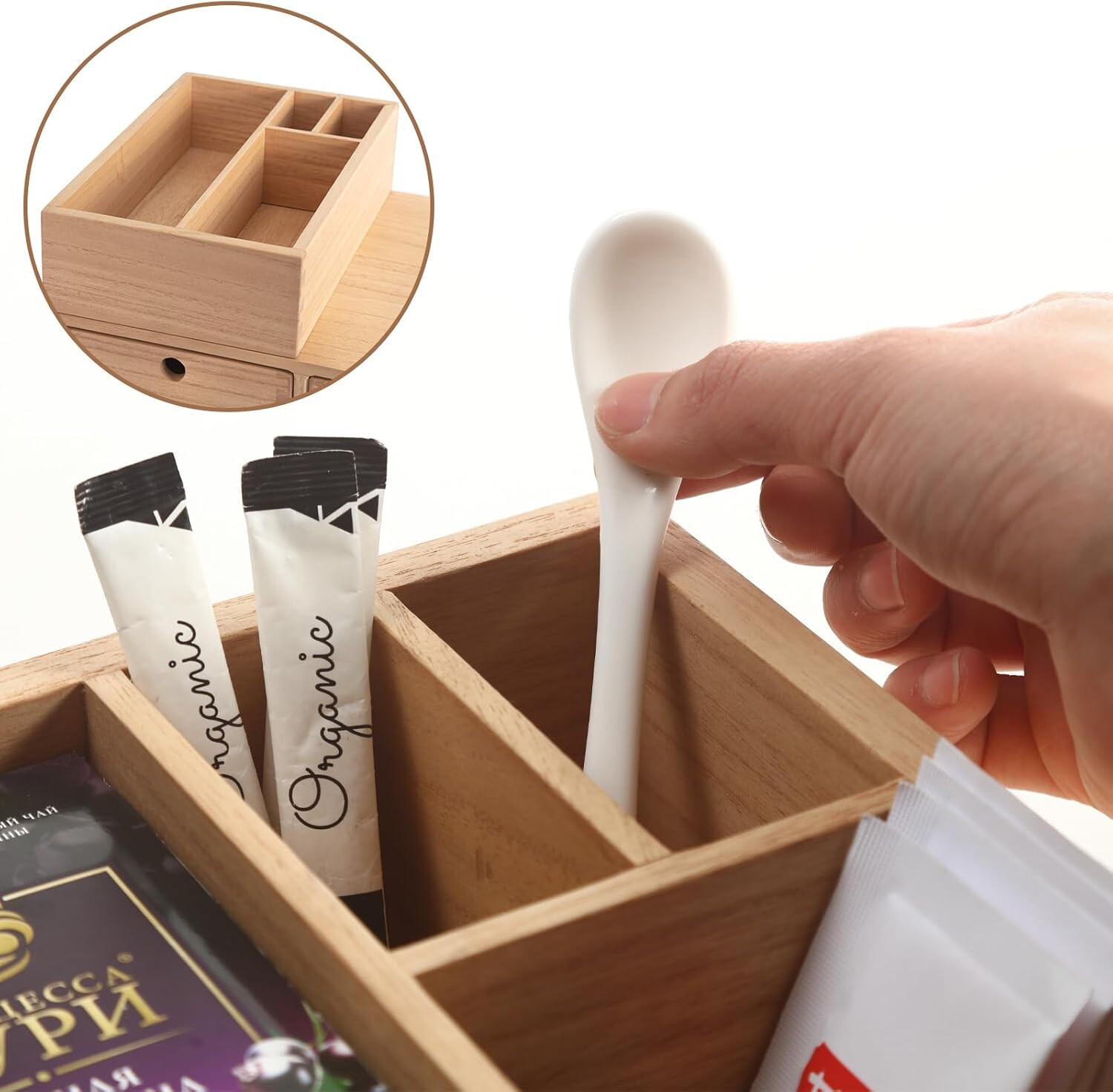 Organizzatore Bar Per Macchina Del Caffè capsule di caffè con cassetto In Legno foto 5