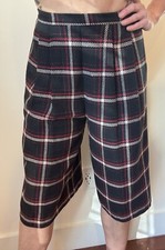 Sz M Vtg Wide Leg Plaid Gauchos Culottes Wool Black Red Shorts Faux Skirt 8