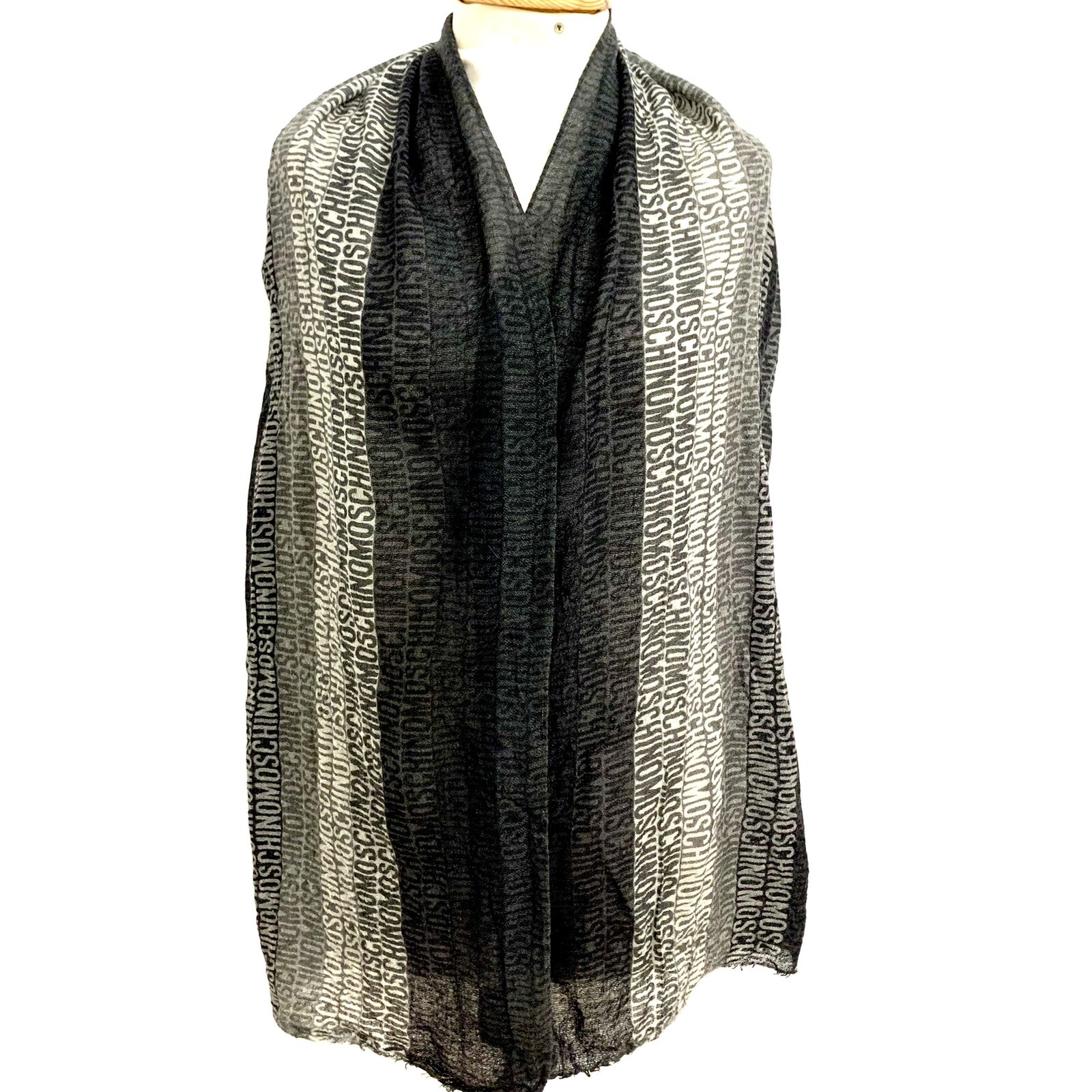 MOSCHINO MONOGRAM STRIPES GRAY RECTANGLE WOOL sca… - image 1