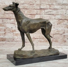 VINTAGE ART DECO GREYHOUND WHIPPET BRONZE DESK SCULPTURE / DOG STATUE EXCELLENT