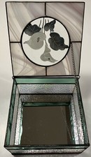 Exquisite Stained Glass Jewelry/Trinket Box Lilies Mirrored Bottom Inside