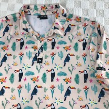 Bad Birdie Polo Shirt Mens XL Golf Performance Toucan Cactus All Over Print