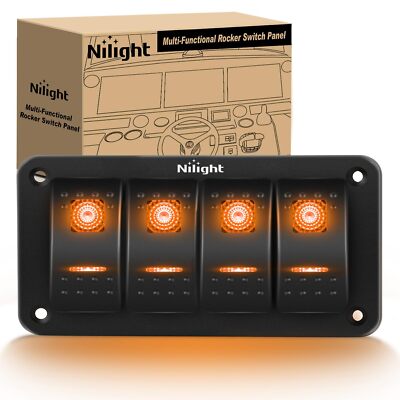 Nilight 4 Gang Rocker Switch Panel with Orange LED Light 5 Pin On Off Pre-Wired