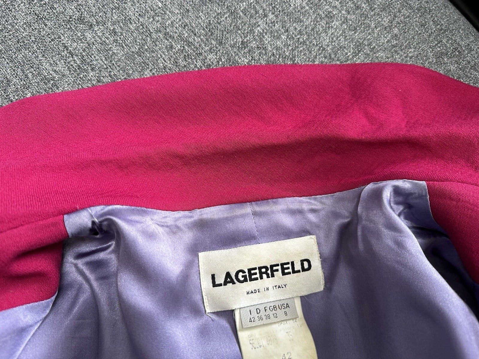 Vintage Authentic 1996 Karl Lagerfeld Wool Pink Peplum Suit Jacket Skirt US 8 image 7