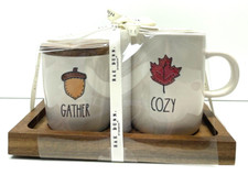 Rae Dunn ceramic 3x3in Gather  3x4in Cozy Cream and Sugar Set NEW