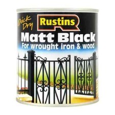 Rustins Quick Dry Matt Black Paint Smooth Finish For Wrought Iron and Wood 500ml