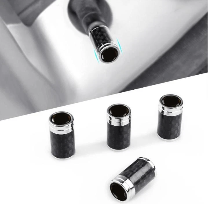 Válvula de neumático de fibra de carbono real 4 piezas apta para Porsche Macan 2014-2021 Foto 4 de 4