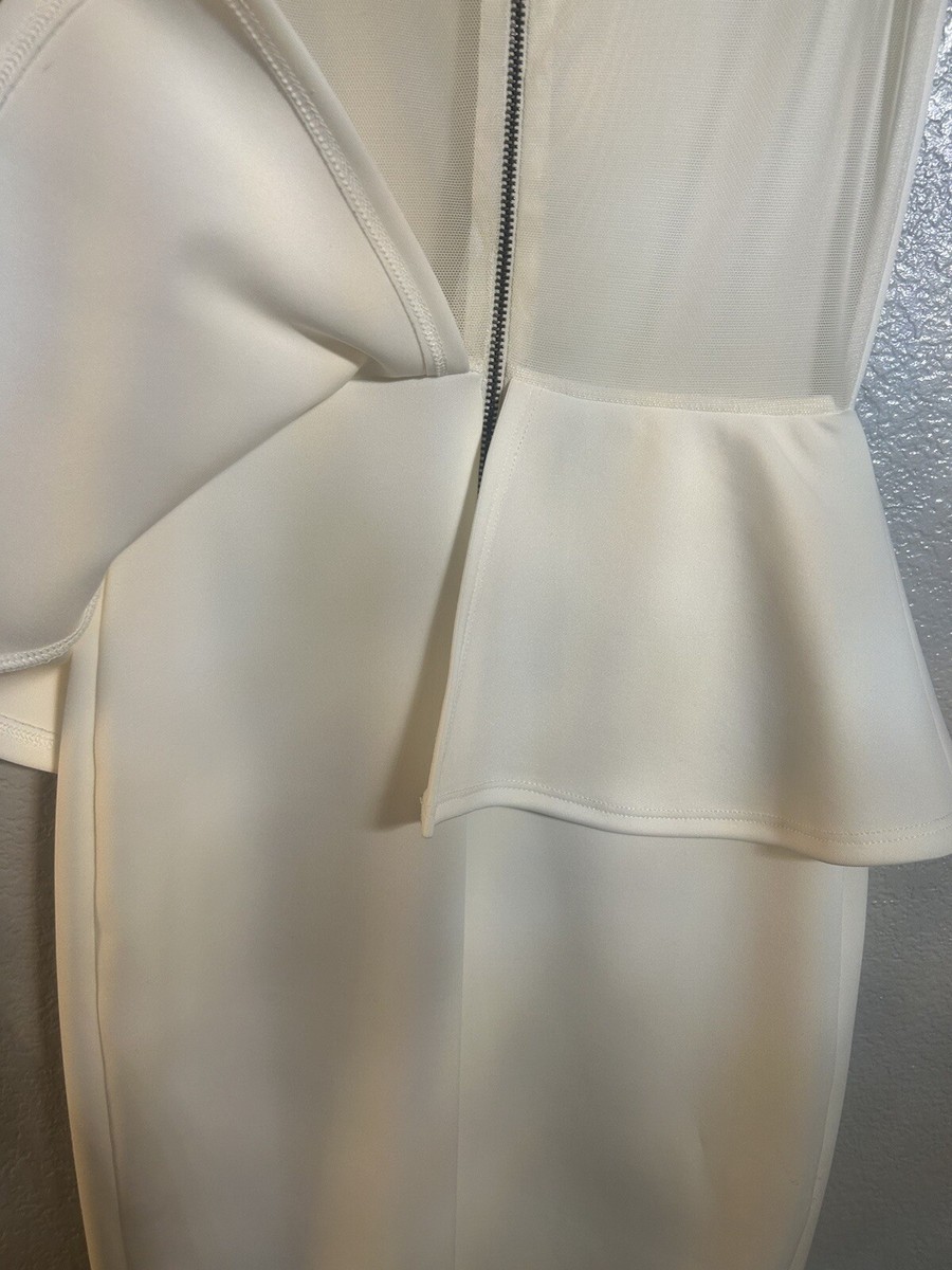 bebe white peplum dress BEBE GRAY & WHITE STRIPED PEPLUM DRESS Size S NWT