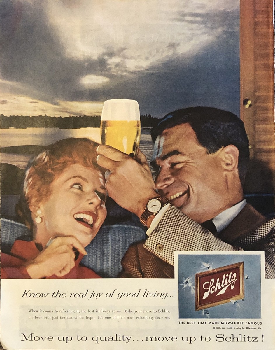 1959 Schlitz Beer Sunset Couple - Know Real Joy Good Living VTG