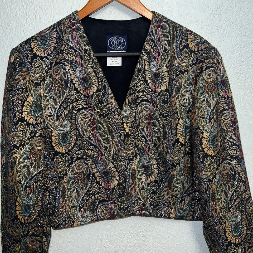 Vintage Jennifer Moore Women Black Paisley Pattern Gold Green Blue Made U.S.A - Image 2 of 4