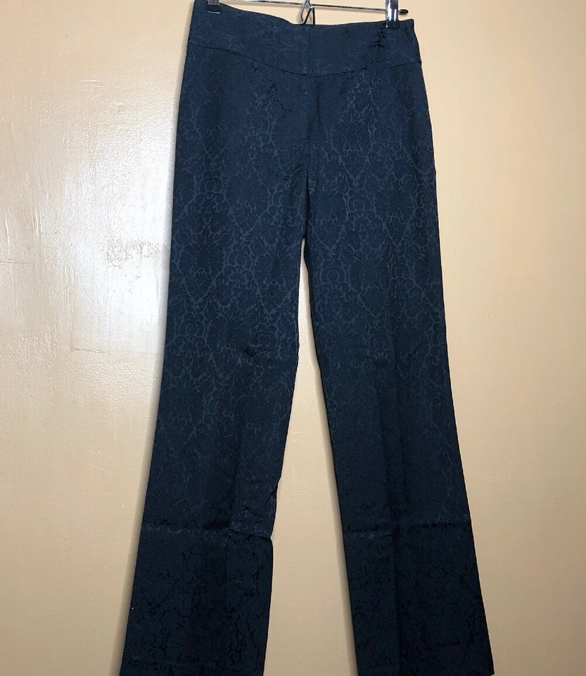 Pantalones de vestir para mujer Margaret M talla 4 tiro medio jacquard negro pierna recta Foto 3 de 4