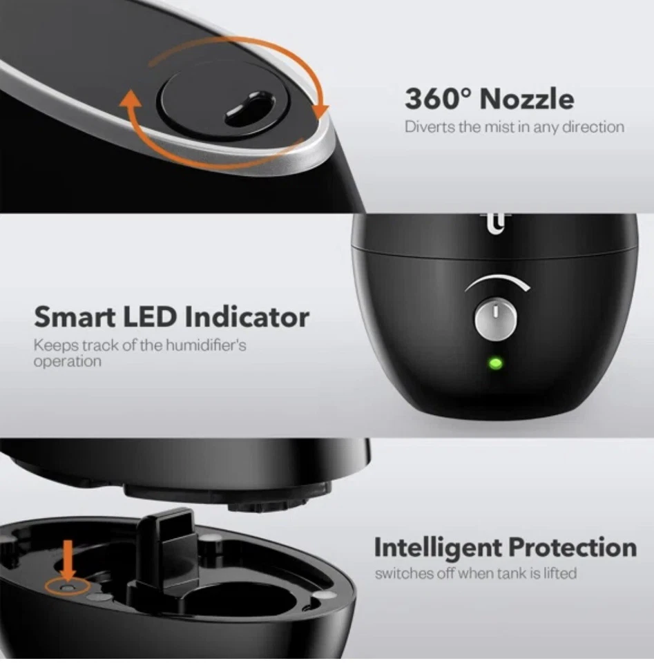 TaoTronics TT-AH026 Small Cool Mist BPA-free Humidifier - Black - Image 4 of 4