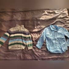 IZOD Boys 2 Pc Shirt Sweater Set Size 4/5 Pullover Button Up Plaid