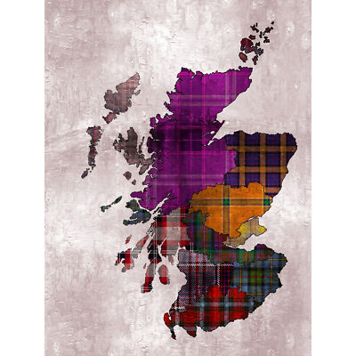 Schottland Karte Tartan Regionen großer Wandkunstdruck 18 x 24 Zoll