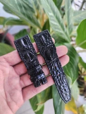 Size 22/18mm Black 100% Genuine Leather Skin Watch Strap Band- Handmade