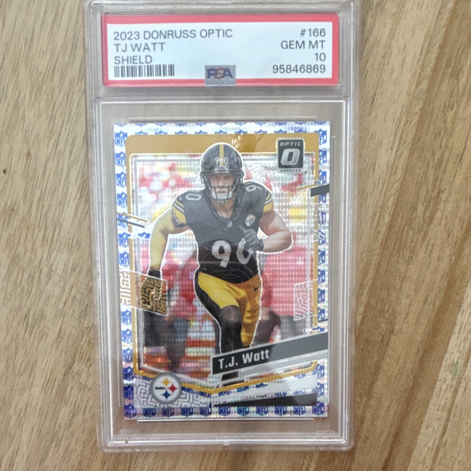 Panini 2023 Donruss Optic T.J. Watt Steelers #166 Shield Prizm /32 PSA 10