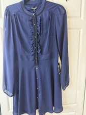 EXPRESS Royal Blue Ruffle Shirt Dress NWT Feminine Romantic Style
