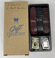 Leather Belts Set of 3 reversible Leather Straps 2 Interchangeable Buckles USA