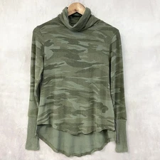 Theo Spense Camouflage Knit Top Womens XSmall Thermal Sleeves Grunge Retro Comfy