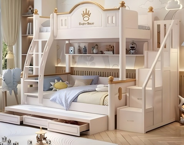Weiß Holz Etagenbett Mit Leiter Doppelstockbett Kinderbett Jugendbett-image