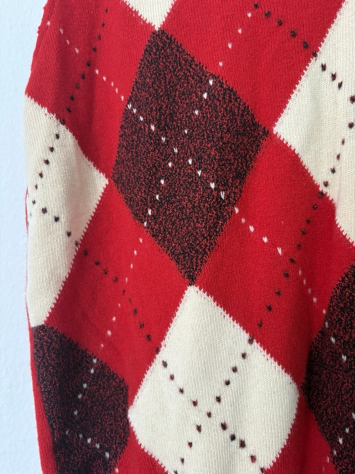 Vtg Lut-Enri Intarsia Pure Scottish Cashmere Sweater Vest 44 Argyle Red Golfcore - Image 3 of 4