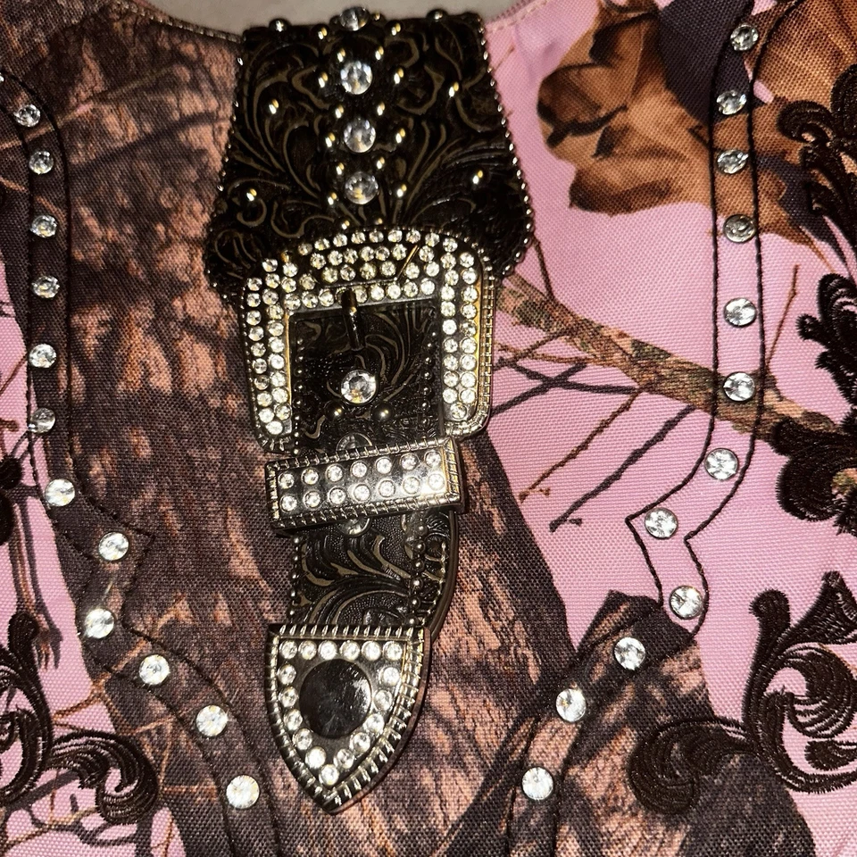 Vintage Mossy Oak Camouflage Pink Handbag DBH1006 with Rhinestone Accents - Image 2 of 4