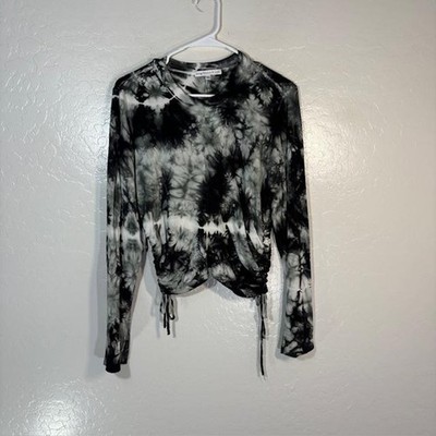 Young Fabulous & Broke Shirt Womens Medium Black Tie Dye Ruched Long Sleeve Top