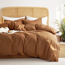 Cotton Duvet Cover Set King Size Caramel Terracotta 100 Washed Cotton Linen