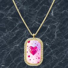 Stunning Colorful Hearts Pendant Necklace Photo Design Sparkling Gold Tone Bold
