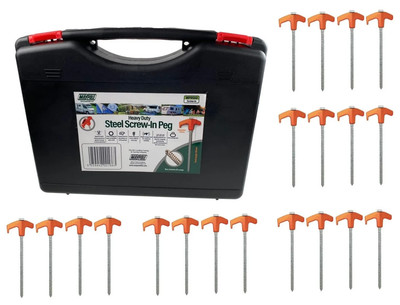 Schwerlast Schraub Zelt Heringe - Bohrer Top Bodenanker (20er Pack) mit Aufbewahrung