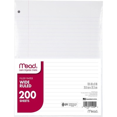 Loose Leaf Paper, Wide Ruled Filler Notebook Paper, 8'' x 10-1/2'', 200 Sheets,...