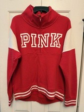 NWT Victoria's Secret PINK Women's Red Hi-Lo Half Zip Sweatshirt Large