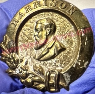 Benjamin Harrison 1892 election badge first seen